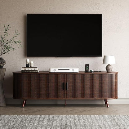 63 inch TV Stand with Power Outlet, Fluted Entertainment Center by Unknown