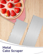12 Inch Stainless Steel Cake Scraper Set of 2, Metal Cake Scraper Double Sided Patterned Edge for Icing Smoother,Tall Cake Scraper, Cake Combs for Buttercream