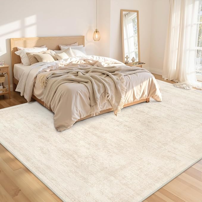 8x10 Area Rugs Living Room: Bedroom Washable Carpet Retro Beige | Large Vintage - Image 2