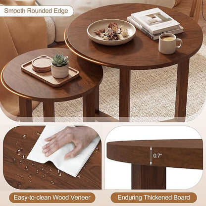 Giantex Round Nesting Coffee Table Set of 2, Wood Nesting End Tables - Image 6
