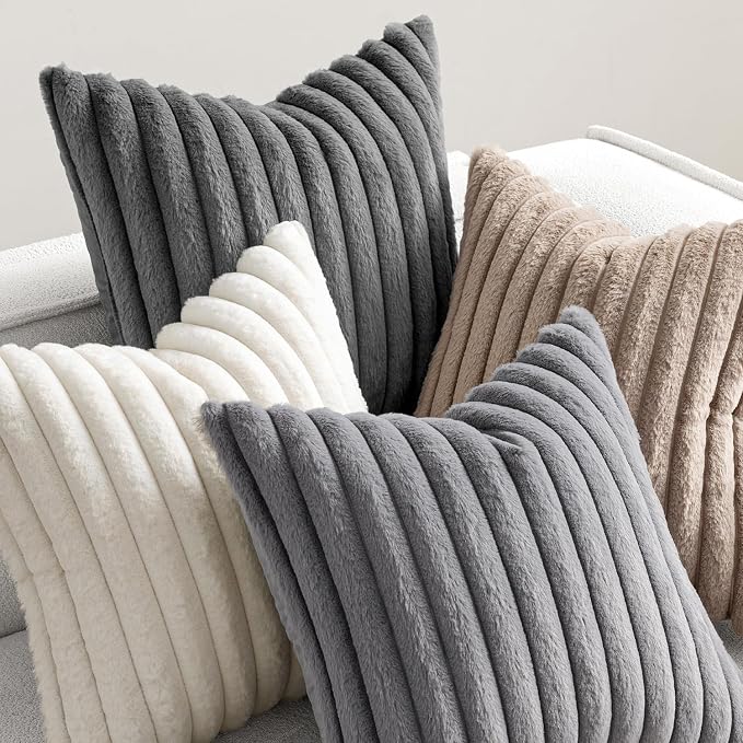 MIULEE Faux Fur Plush Decorative Throw Pillow Covers 18x18, Soft Boho Farmhouse - Image 5