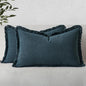 MIULEE Linen Fringe Decorative Lumbar Throw Pillow Covers Navy Blue 12x20 | Set by MIULEE