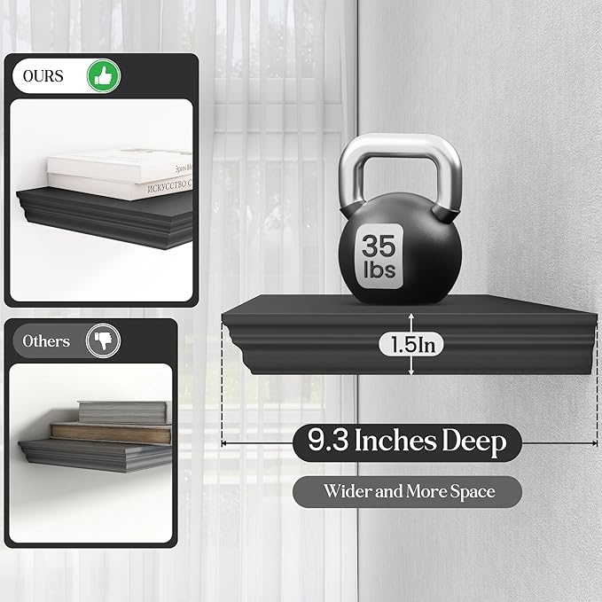 Fun Memories Floating Shelves 32 Inch Long, 9.3 Inch Deep Classic Crown Molding - Image 4