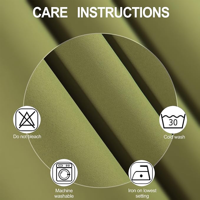 Blackout Curtains 66 x 72 Inch Long Olive Green Curtains Set of 2 Panels Room - Image 4