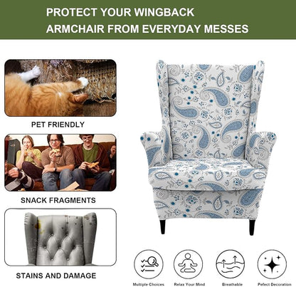 HAOYONG Wing Chair Slipcovers Printed Wingback Chair Covers 2 Pieces Wingback - Image 5