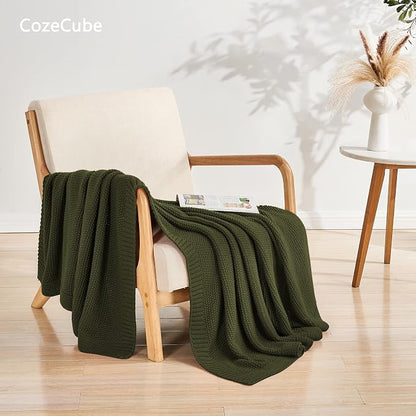 CozeCube Olive Green Seed Stitch Throw Blanket 60"x80", Farmhouse Decor | - Image 5