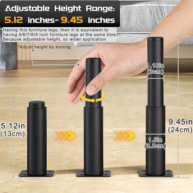 Wlrrcwdttc Metal Adjustable Furniture Legs 5.12-9.45 inch, Sofa Legs Cabinet - Image 2