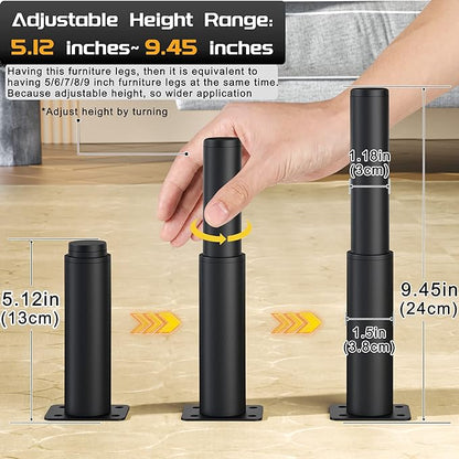 Wlrrcwdttc Metal Adjustable Furniture Legs 5.12-9.45 inch, Sofa Legs Cabinet - Image 2