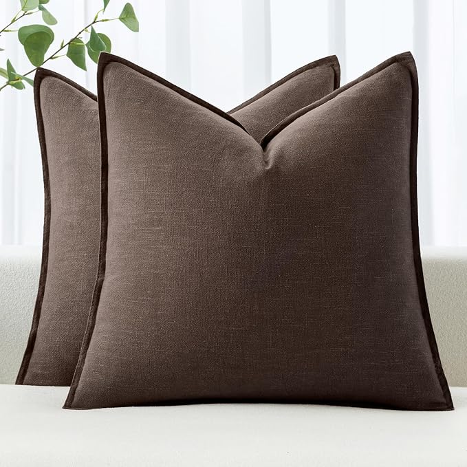 MIULEE Decorative Linen Euro Sham Pillow Covers 26x26 Reddish Brown | Boho by MIULEE