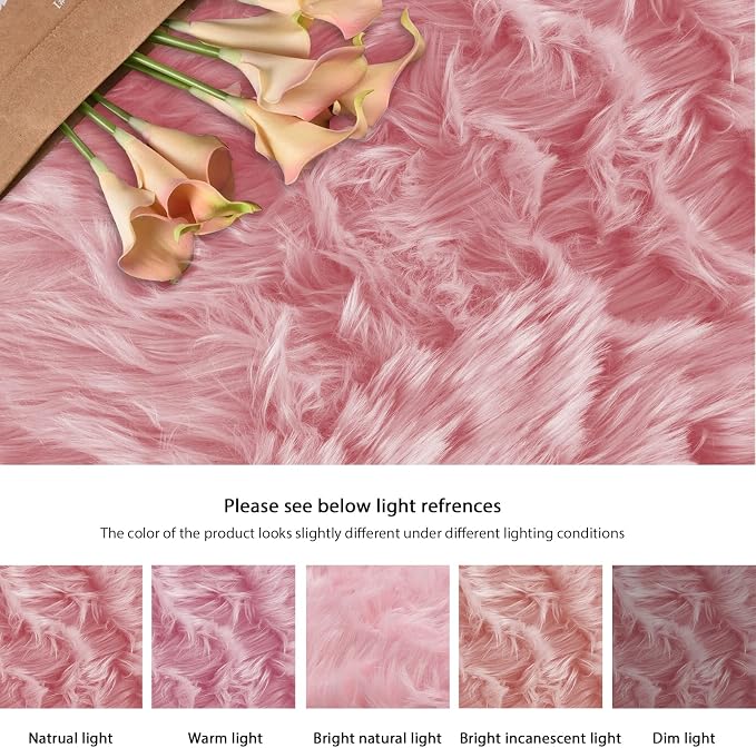 ORINOVA Pink Fluffy Sheepskin Fur Area Rugs - Image 9