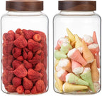 Large Glass Coffee Jars Round Storage Canister with Wooden Lid Clear Glass Food Jar for Pantry Sugar Tea Coffee Bean Spice Nuts Cookies Bath Salts