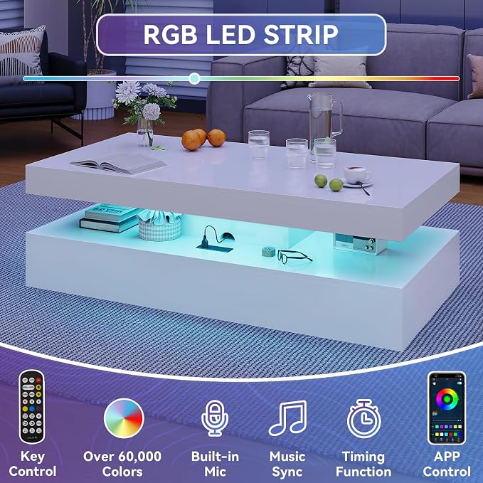 4-Piece Modern Living Room Table Set, Includes High Gloss 70" Fireplace TV Stand - Image 9