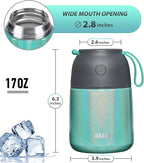 Insulated Food Jar for Hot & Cold Food for Kids Adult,17 oz Soup Thermo Hot Food Containers for Lunch, Triple Layer Insulation Stainless Steel Food Jar with Spoon (GPeacock)