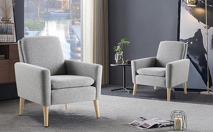 Accent Chair Set of 2 Living Room, Fabric Upholstered Comfy Reading Chair - Image 7
