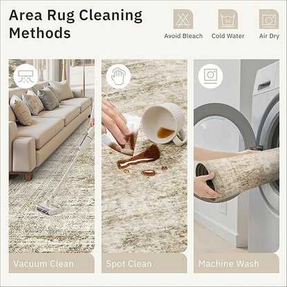 Soalmost Round Rugs 8ft Living Room Circle Area Rug 8x8 Brown Vintage | - Image 9