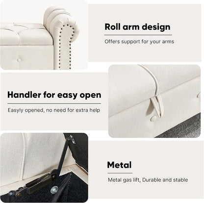 67" Storage Bench for Bedroom, Linen End of Bed - Image 7