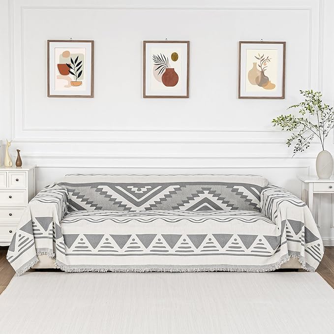 MYSKY HOME Sectional Couch Cover Grey Boho Geometric Sofa Covers by MYSKYHOME