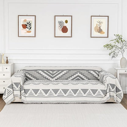 MYSKY HOME Sectional Couch Cover Grey Boho Geometric Sofa Covers by MYSKYHOME