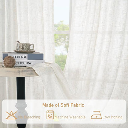 95 Inches Long Cream Linen Curtains - Image 8