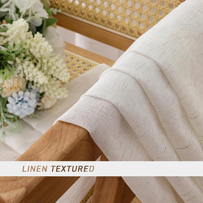 Simplebrand Natural Linen Textured Sheer Curtains 72 inches Long 2 Panels - Image 6