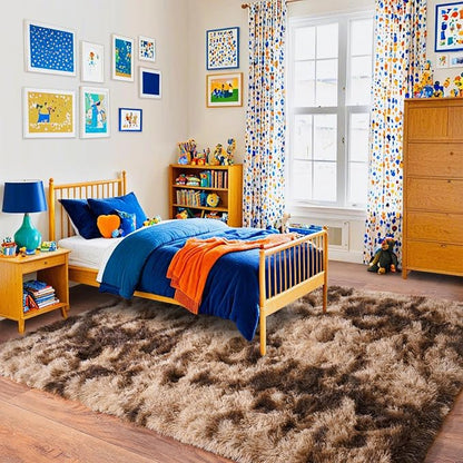 Super Fluffy Area Rug for Living Room 5x7, Shaggy Carpet, Tie-Dyed Coffee | - Image 4