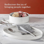 over&back Stackable Stoneware Serving Platter - Elegant 1-Piece Oval Serving Platter to Complete Your Kitchen Set - Perfect for Appetizers, Desserts, and More - 16" L x 11" W - Glossy White