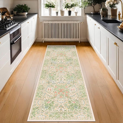 Non Slip Beige Green Bathroom Runner Rug - Image 9