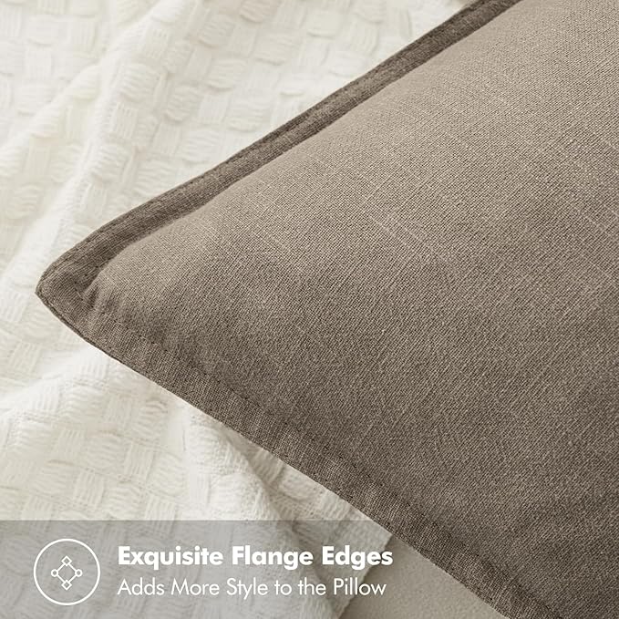 MIULEE Decorative Linen Euro Sham Pillow Covers 24x24 Inch Tan Taupe | Boho - Image 2