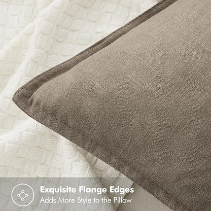 MIULEE Decorative Linen Euro Sham Pillow Covers 24x24 Inch Tan Taupe | Boho - Image 2