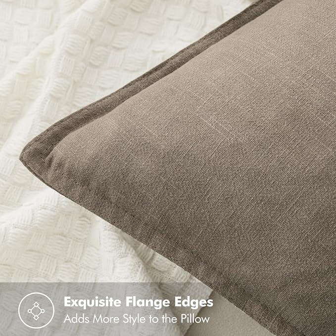 MIULEE Decorative Linen Pillow Covers 20x20 Inch Tan Taupe | Boho Farmhouse​ - Image 2