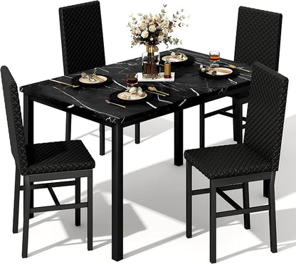 Recaceik Dining Table Set for 4, Modern 5 Piece Dining Table Set Faux Marble by Recaceik