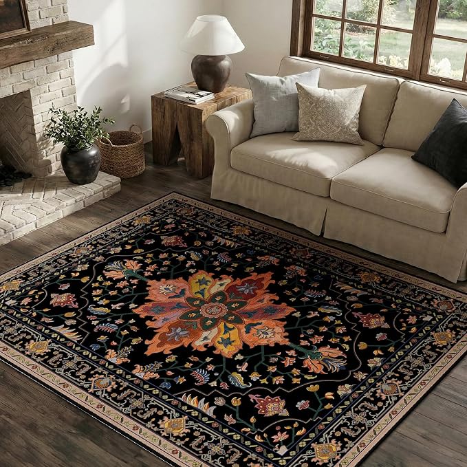 RELEANY Washable Area Rug, Water Repellent, Pet Friendly, Vintage Floral Boho - Image 3