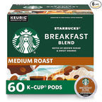 Starbucks K-Cup Coffee Pods, Medium Roast Coffee, Breakfast Blend for Keurig Brewers, 100% Arabica, 6 boxes (60 pods total)