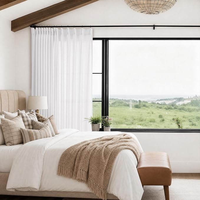 Extra Wide Pinch Pleat 100 x 84 Inch Linen Curtains White Semi Sheer | Light - Image 2