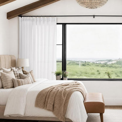 Extra Wide Pinch Pleat 100 x 84 Inch Linen Curtains White Semi Sheer | Light - Image 2