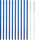 10 Pcs Stainless Steel Straws, Reusable Drinking Straws, Straight Metal Straw Sets with 2 Pcs Cleaning Brushes (8.5 Inch, Blue)