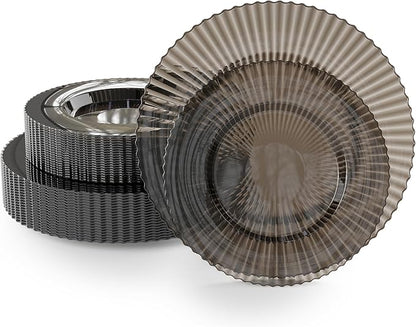 Exquisite 80 Piece Plastic Disposable Plates Set For 40 Guests I 20 X 9 Inch & 40 X 11 Inch Disposable Plastic Plates | Color: Brown | Great for Weddings Parties And Formal Occasions