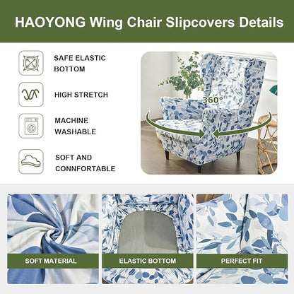 HAOYONG Wing Chair Slipcovers Printed Wingback Chair Covers 2 Pieces Wingback - Image 4