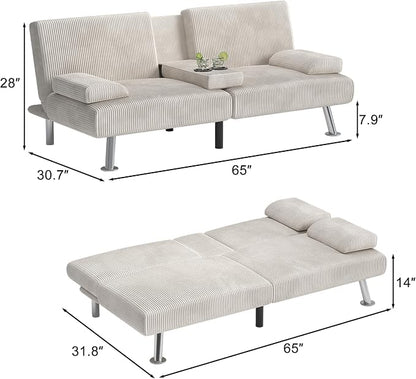 Shahoo Modern Upholstered Convertible Folding Futon Sofa Bed - Image 2