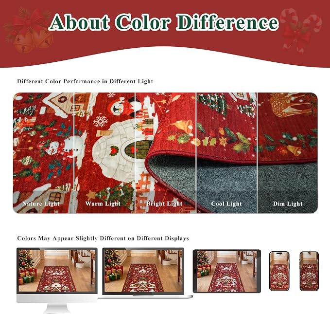 Washable Christmas Rug Runner 3x4: Non Slip Small Area Rug - Image 5