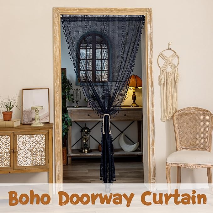 Sutuo Home Navy Blue Boho Doorway Curtain - Image 2