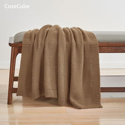 CozeCube Caramel Brown Seed Stitch Throw Blanket 50"x60", Farmhouse Decor | - Image 4