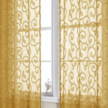 Furman Cafe Curtains 24 Inch Length 2 Panels Set, Elegant Geometric Jacquard - Image 5