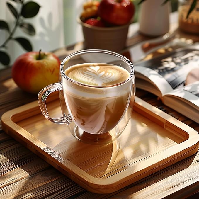 Set of 2 Double Walled Glass Coffee Mugs 6 Ounces Insulated Layer Coffee Cups with Handle Borosilicate Glass Espresso Cup for Hot Beverage,Cappuccino,Tea,Latte,Wine,Microwave Safe