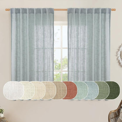 Greyish Blue Linen Curtains 45 Inches Long by LAMIT