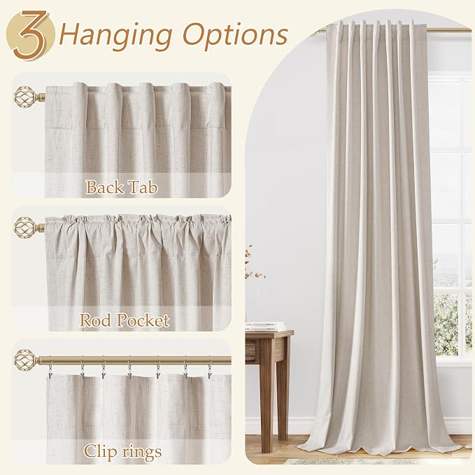 100% Blackout Linen Curtains for Bedroom 96 inches Long, Thermal Insulated Room - Image 6