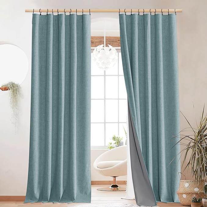 NICETOWN Skylark Blue Living Room Completely Shaded Linen Textured Draperies by NICETOWN