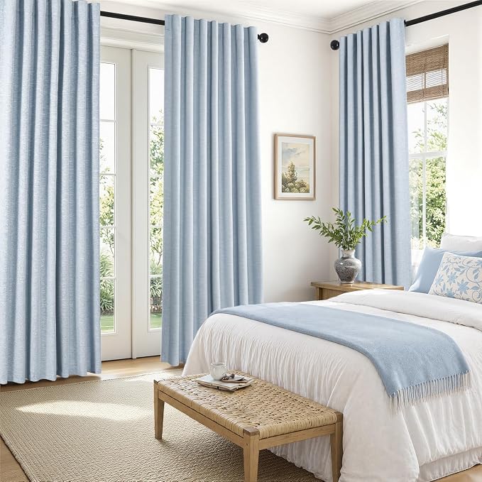 Topfinel Light Blue Linen Blackout Curtains 102 Inches Long - Image 5
