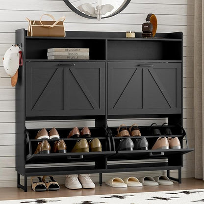 BORNOON Shoe Cabinet with 4 Flip Drawers Narrow Shoe Storage Cabinet Organizer by BORNOON
