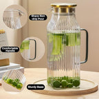 2 PACK Square Glass Pitcher with Lid and Spout,68 oz/2 Liter Vertical Stripes Water Pitcher for Fridge, Borosilicate Glass Water Carafe for Cold Brew, Coffee, Lemonade, Sun Tea,Heat Resistant